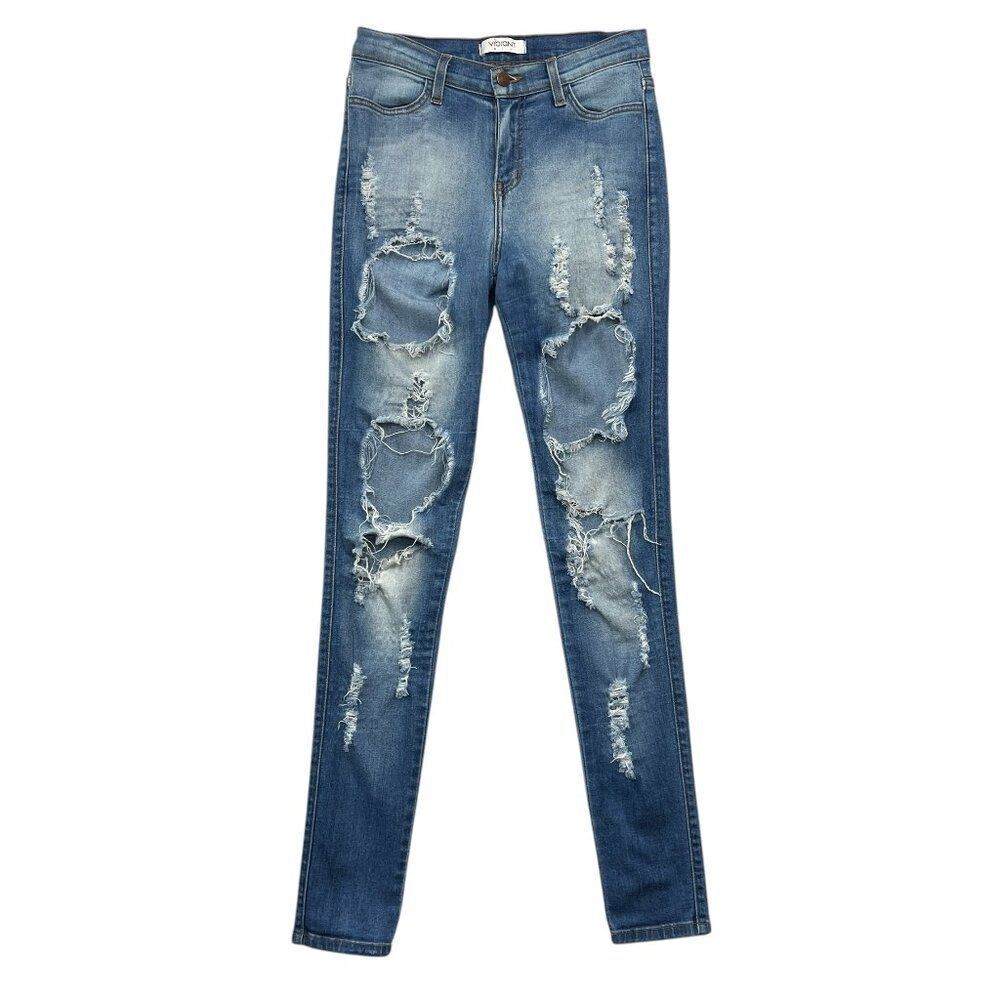 Vibrant MIU Skinny Jeans Women's Size‎ 26 Blue Distressed Denim